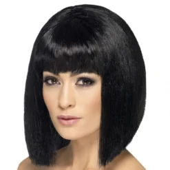 Kokett Svart Peruk med Lugg
