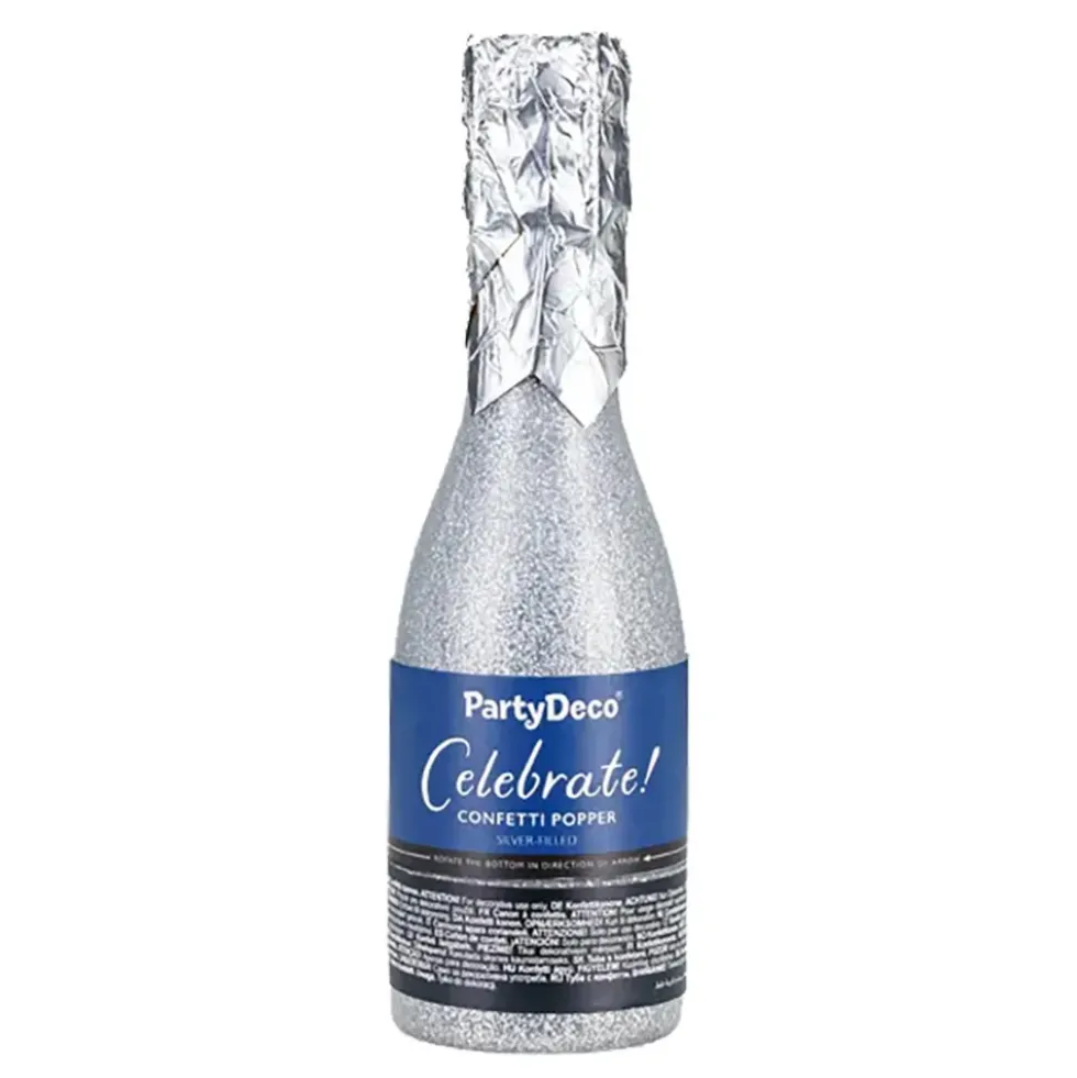 Konfettikanon Champagneflaska Silver