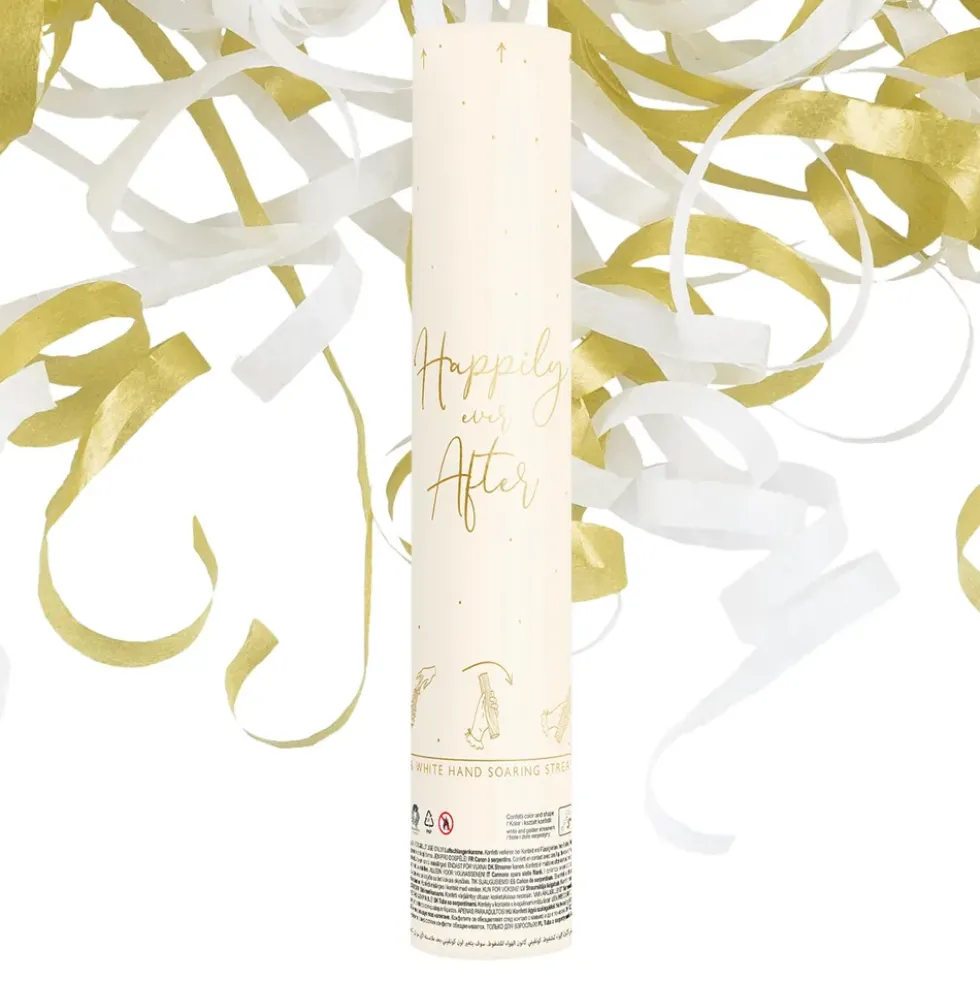Konfettikanon Streamers Happily Ever After Guld/Vit