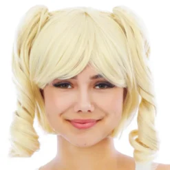 Kort Blond Peruk med Avtagbara Tofsar