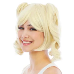 Kort Blond Peruk med Avtagbara Tofsar
