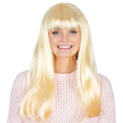 Lång Blond Peruk med Lugg