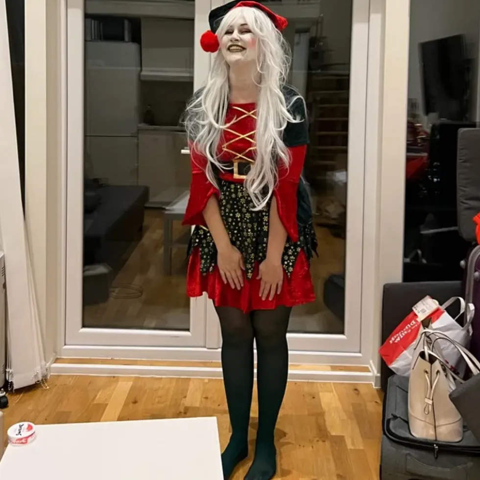 Lång Ljusblond Peruk med Lockar