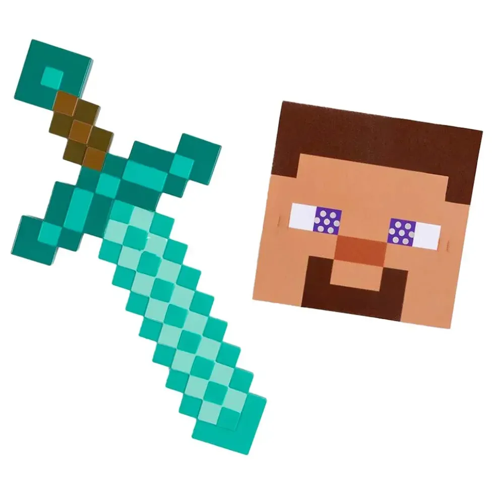 Minecraft Steve Mask & Svärd för Barn