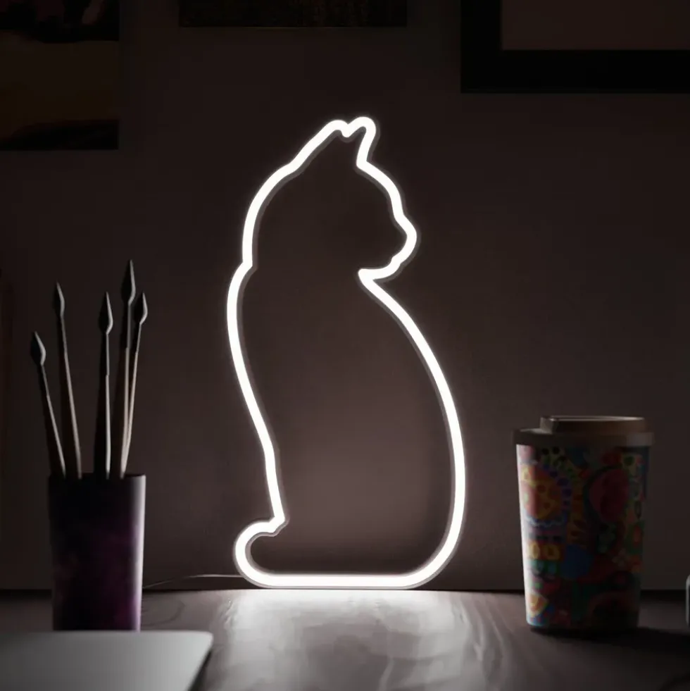 Mustard LED-lampa Katt Neon