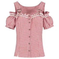 Oktoberfest Blus Vit/Röd Rutig
