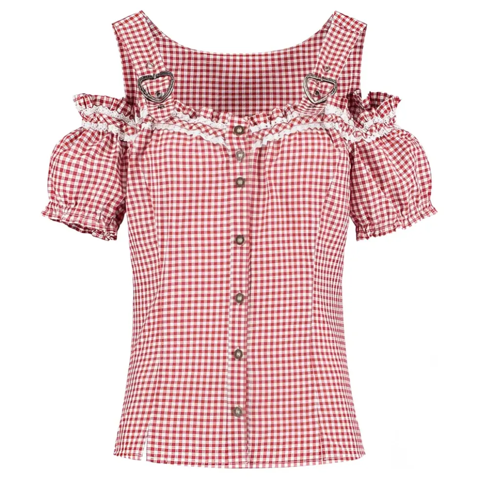 Oktoberfest Blus Vit/Röd Rutig