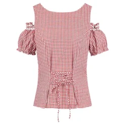 Oktoberfest Blus Vit/Röd Rutig