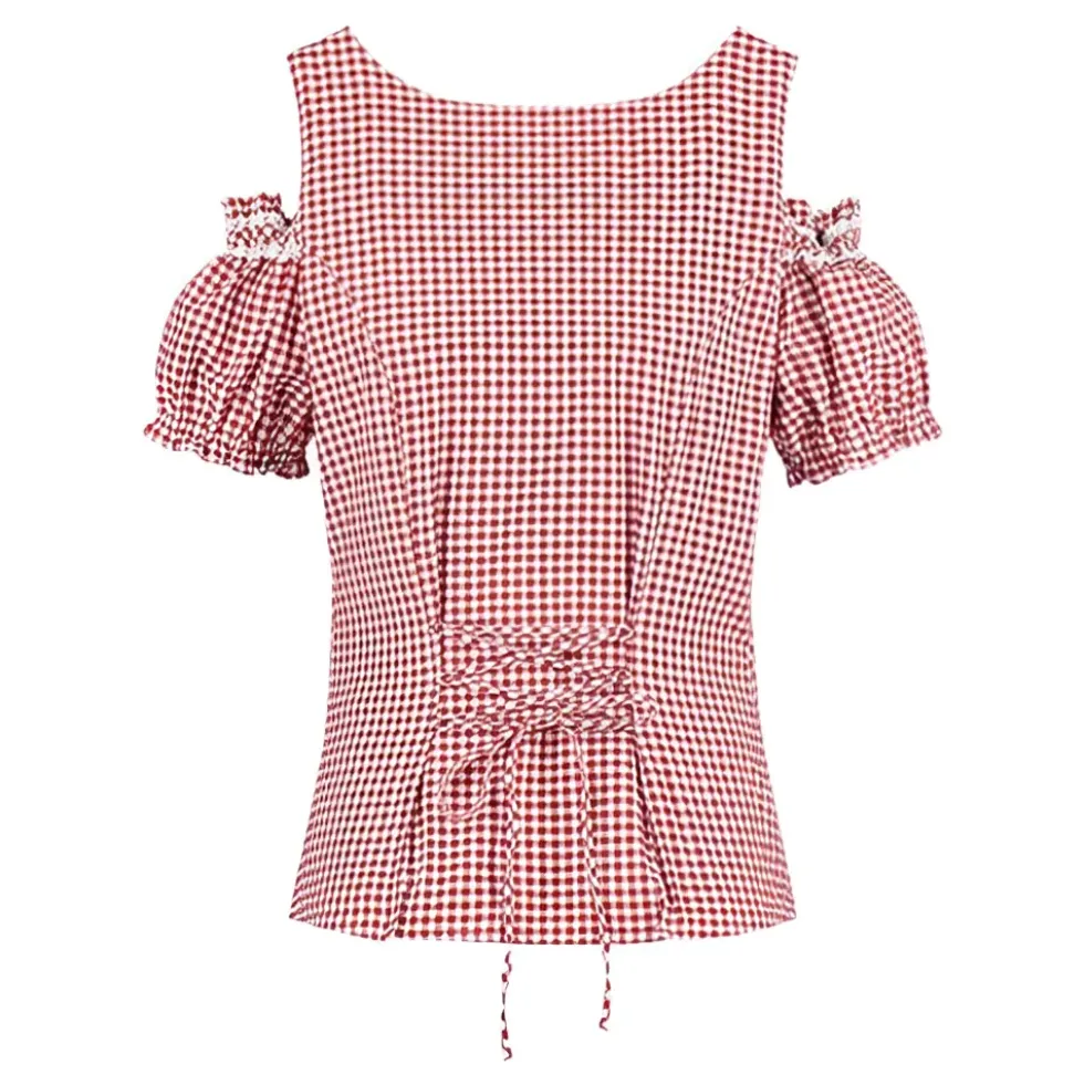 Oktoberfest Blus Vit/Röd Rutig