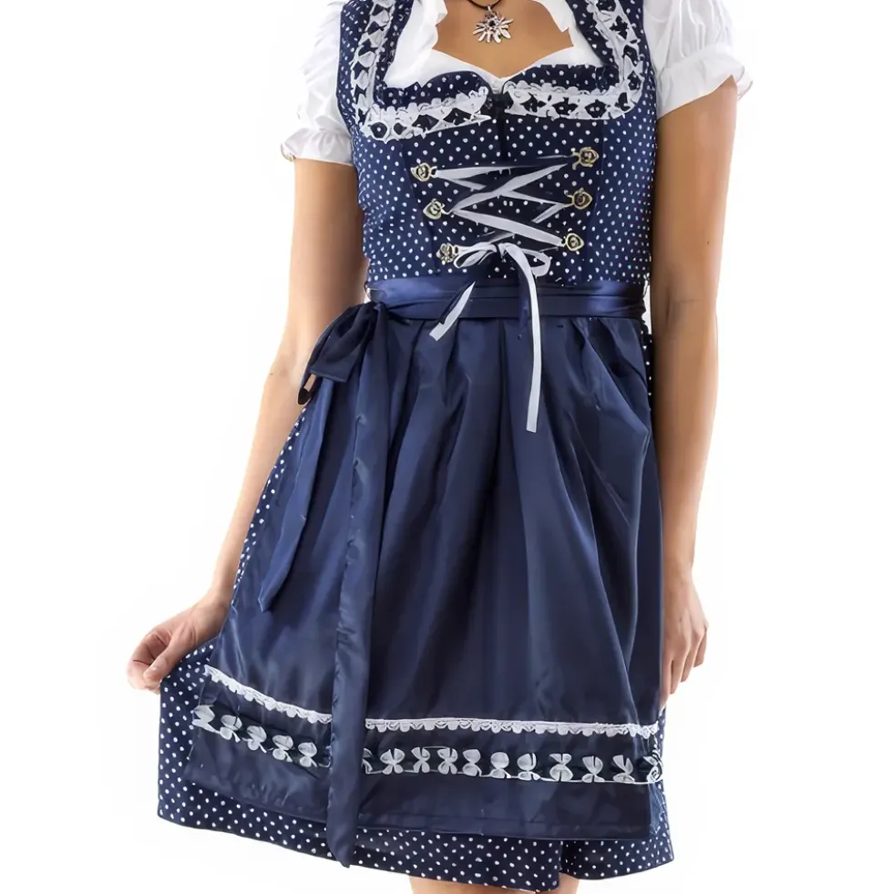 Oktoberfest Dirndl Blå/Vit Polka Dot Maskeraddräkt