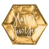 Pappersassietter Happy New Year Guld Hexagon Celebrate