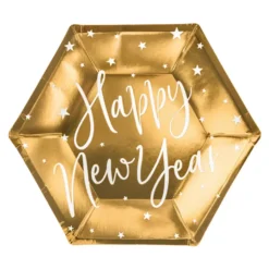 Pappersassietter Happy New Year Guld Hexagon Celebrate