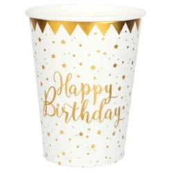 Pappersmuggar Happy Birthday Guld/Vit