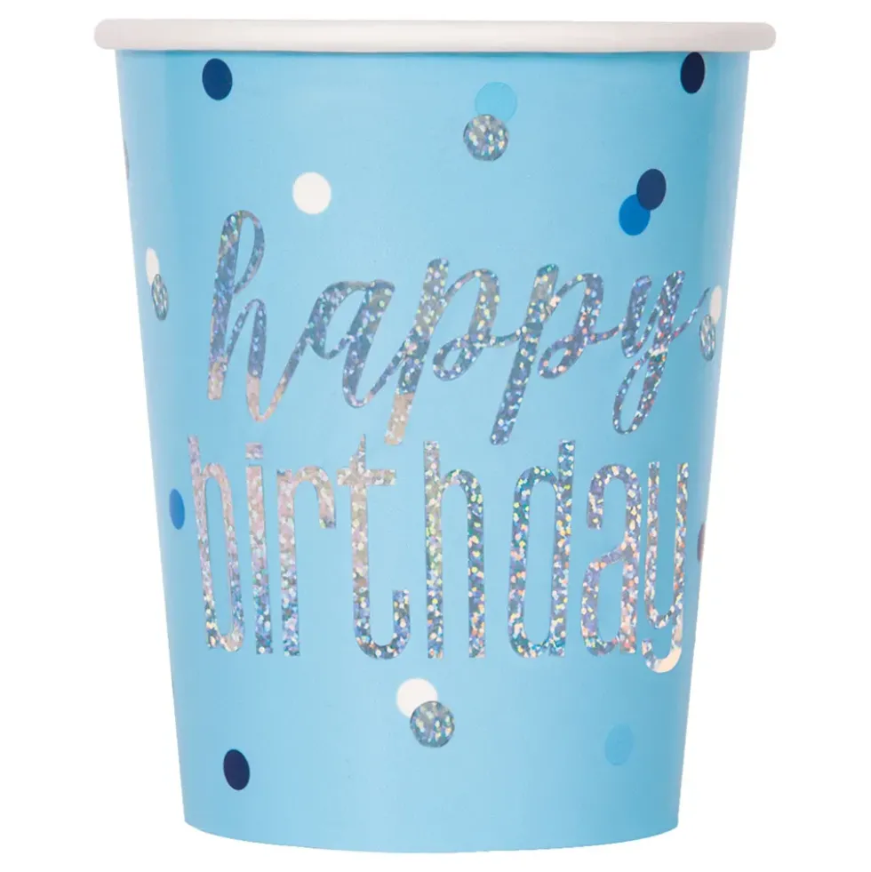 Pappersmuggar Happy Birthday Blå Skimmer