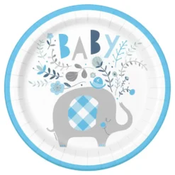Papperstallrikar Elefant Baby Blå