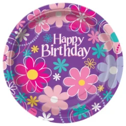 Papperstallrikar Happy Birthday Lila
