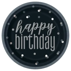 Papperstallrikar Happy Birthday Svart