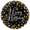 Papperstallrikar Happy Birthday Silver/Guld Glitter