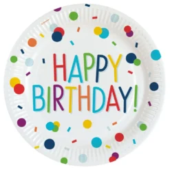Papperstallrikar Happy Birthday Konfetti