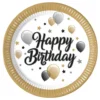 Papperstallrikar Happy Birthday med Guldkant