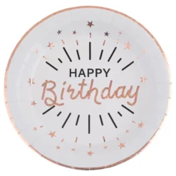Papperstallrikar Sparkling Happy Birthday Vit/Roséguld
