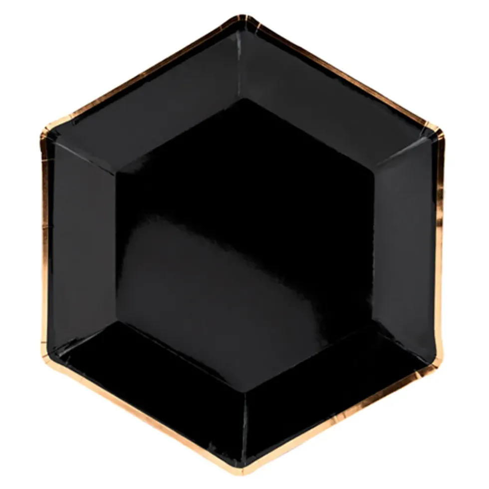 Papperstallrikar Svart Guldkant Hexagon Celebrate