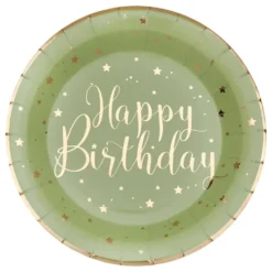Papperstallrik Happy Birthday Grön/Guld