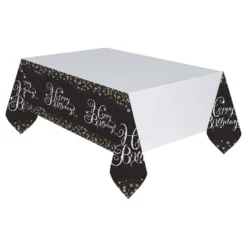 Plastduk Happy Birthday Guld/Silver Glitter