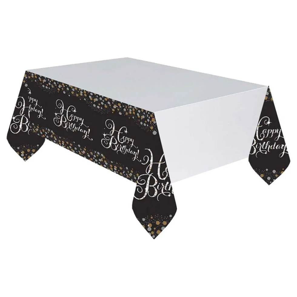 Plastduk Happy Birthday Guld/Silver Glitter