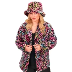 Pälsjacka Leopard Rosa