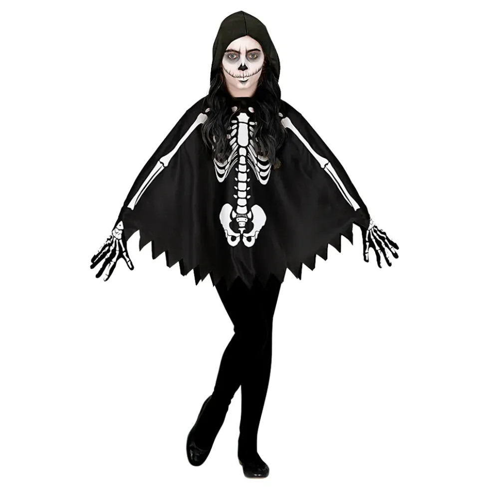 Poncho Svart Skelett för Barn