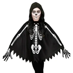 Poncho Svart Skelett för Barn