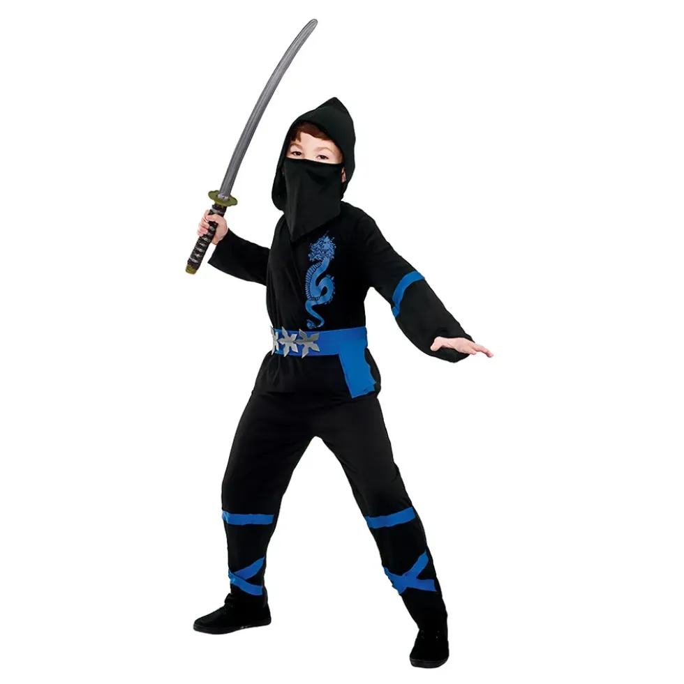 Power Ninja Svart/Blå Barn Maskeraddräkt
