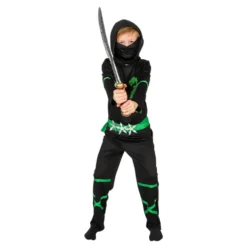 Power Ninja Svart/Grön Barn Maskeraddräkt