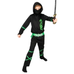 Power Ninja Svart/Grön Barn Maskeraddräkt
