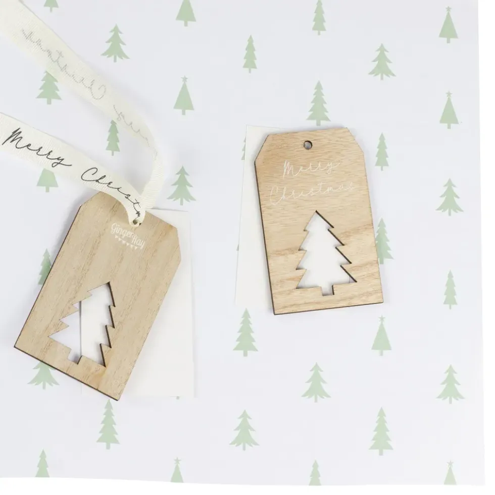 Presentpapper Julgranar med Etikett & Snöre