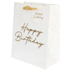 Presentpåse Guld Happy Birthday