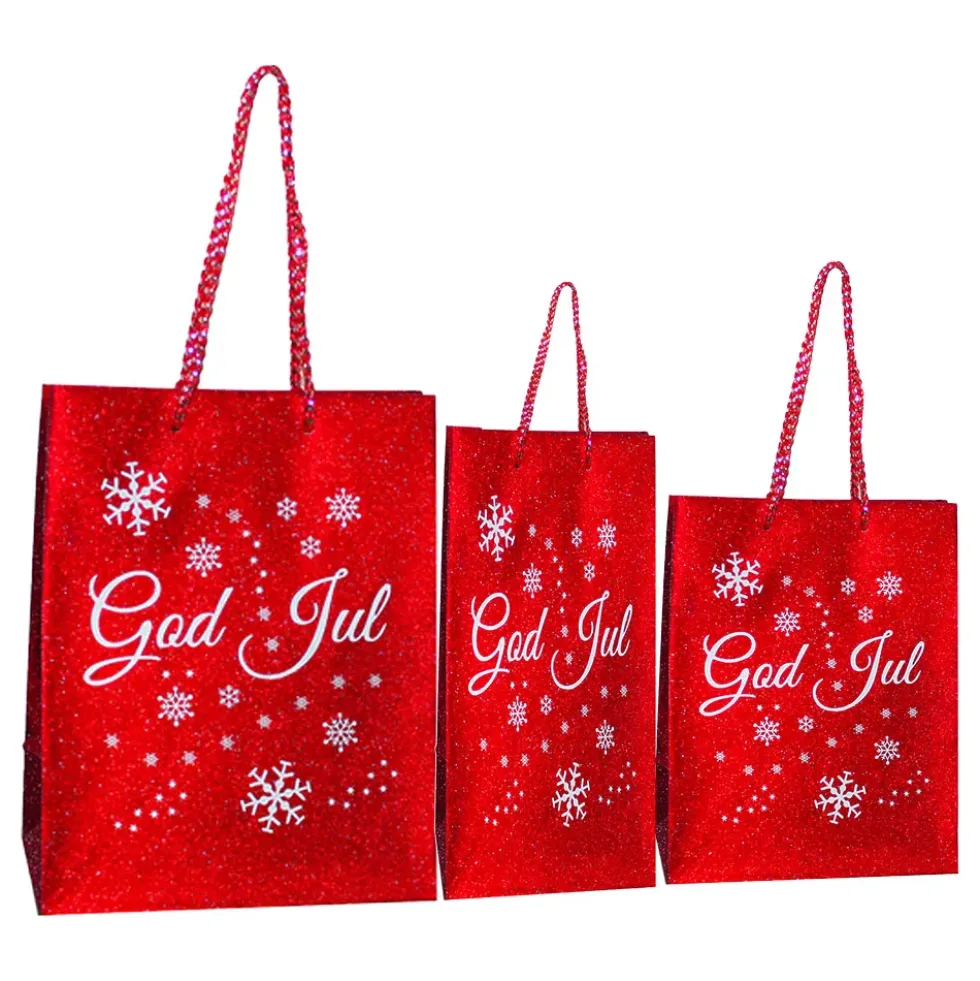 Presentpåse Röd/Glitter God Jul