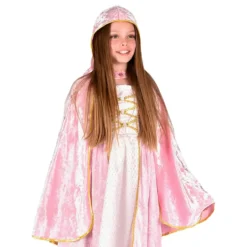 Prinsesscape Rosa Sammet med Huva för Barn