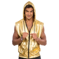 Ärmlös Hoodie Guld Metallic