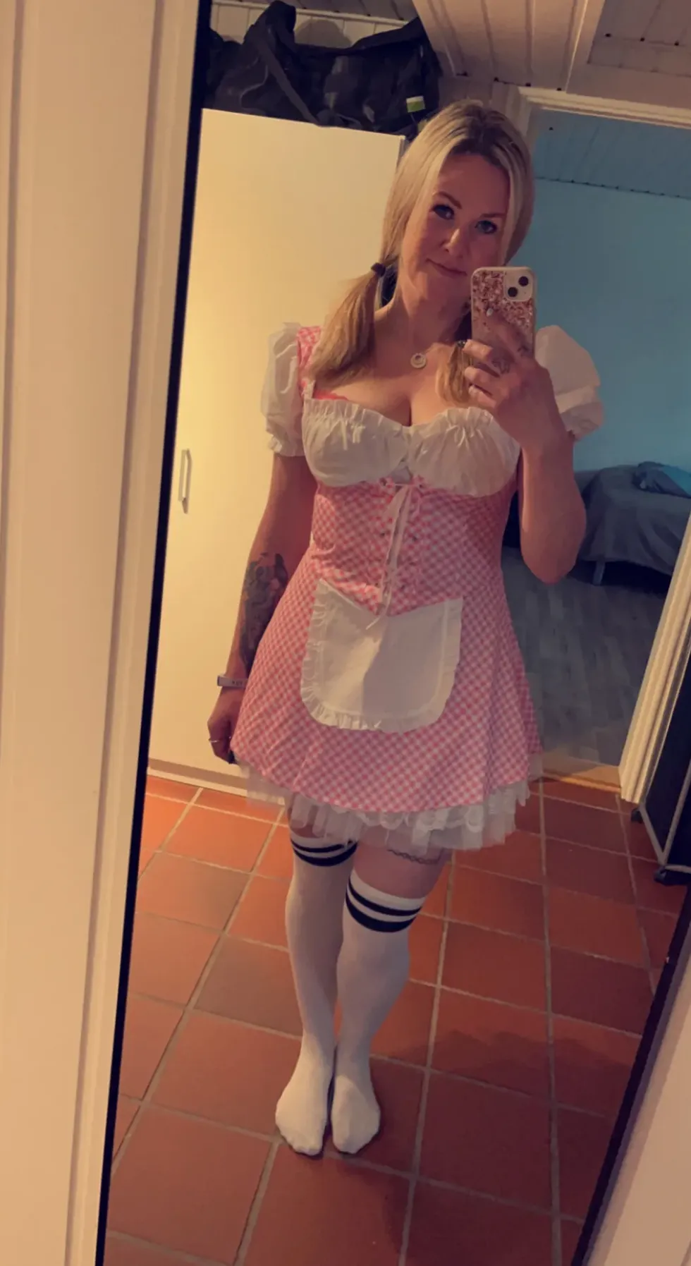 Rosa Rutig Klänning Maskeraddräkt