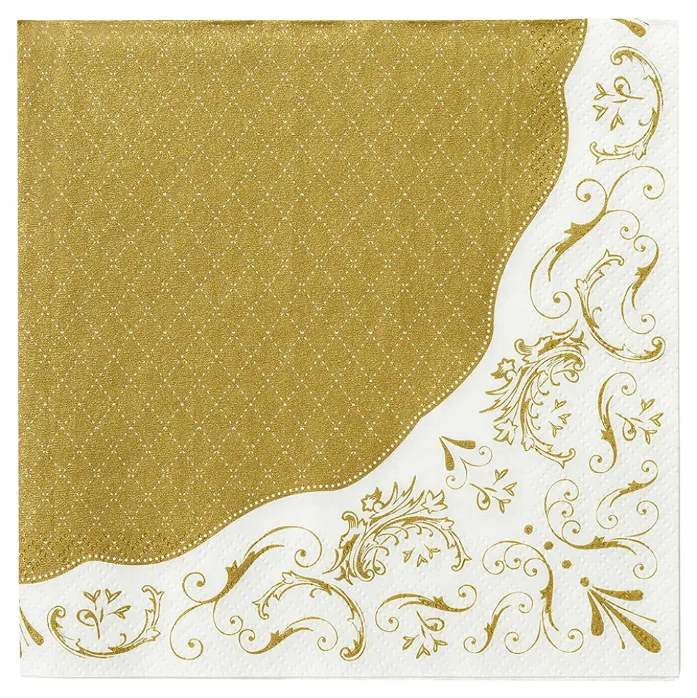Servetter Damask Guld/Vit