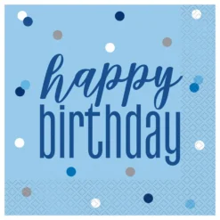 Servetter Happy Birthday Blå Prickig