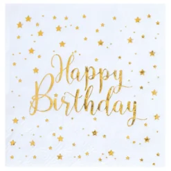 Servetter Happy Birthday Guld/Vit