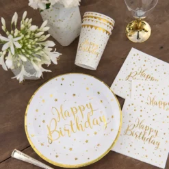 Servetter Happy Birthday Guld/Vit