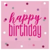 Servetter Happy Birthday Rosa/Silver