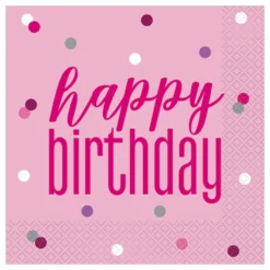 Servetter Happy Birthday Rosa/Silver