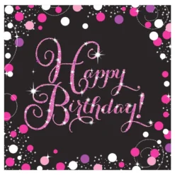 Servetter Happy Birthday Svart/Rosa Glitter