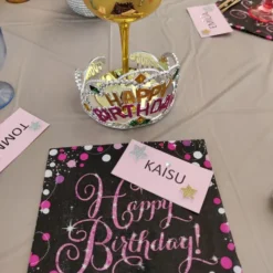Servetter Happy Birthday Svart/Rosa Glitter