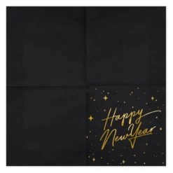 Servetter Happy New Year Guld Metallic/Svart